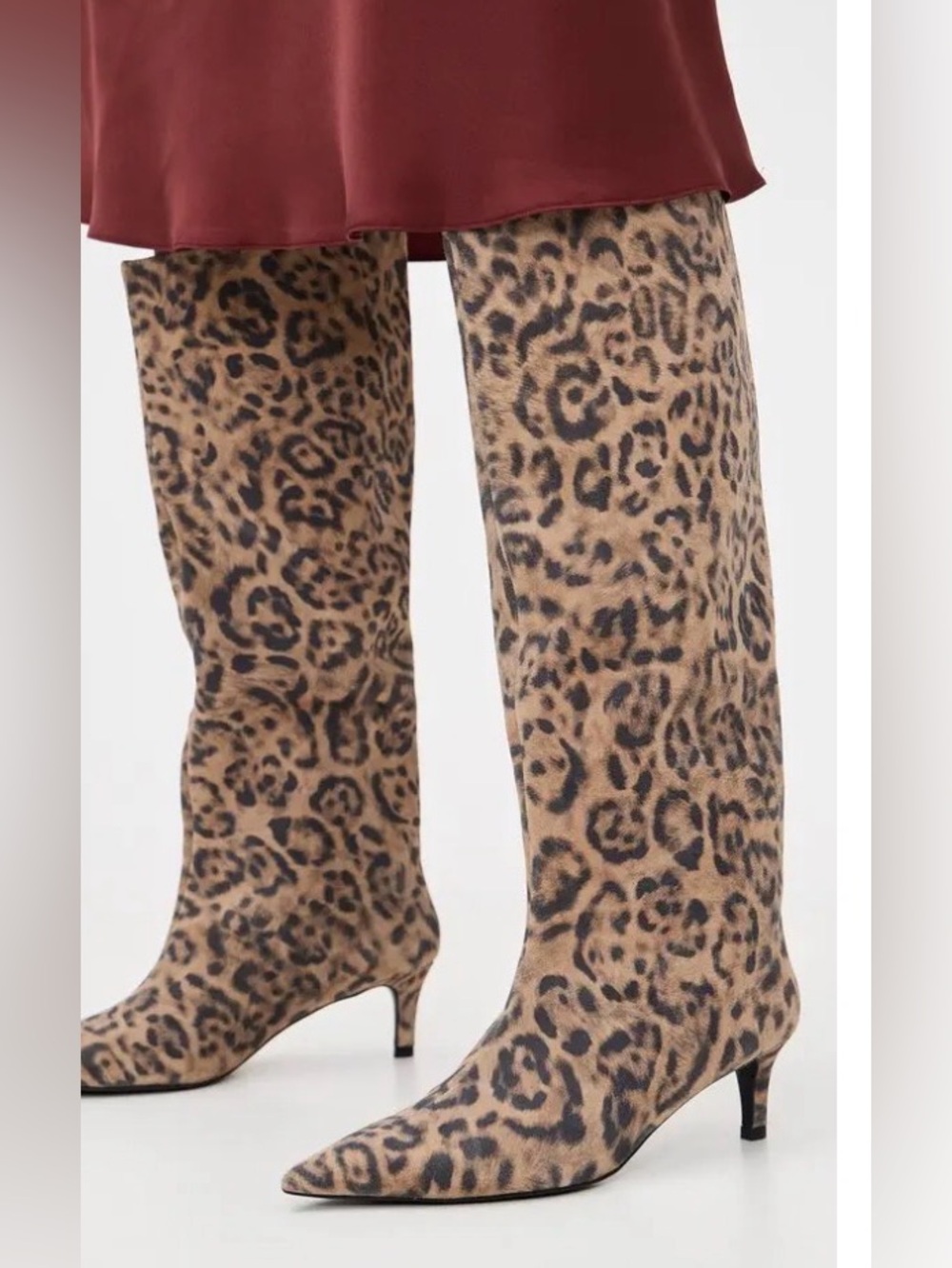 Free People Kiki Kitten Heel Boots Slouchy Pull On Spotted Leopard Suede 9 NWOB